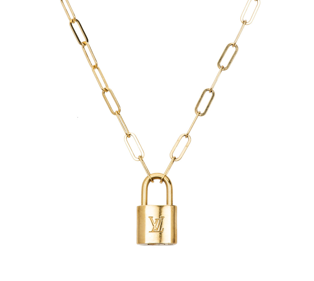 Authentic vintage brass Louis Vuitton lock necklace with custom
