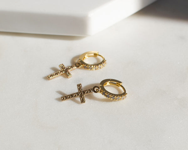 Pave Cross Earrings